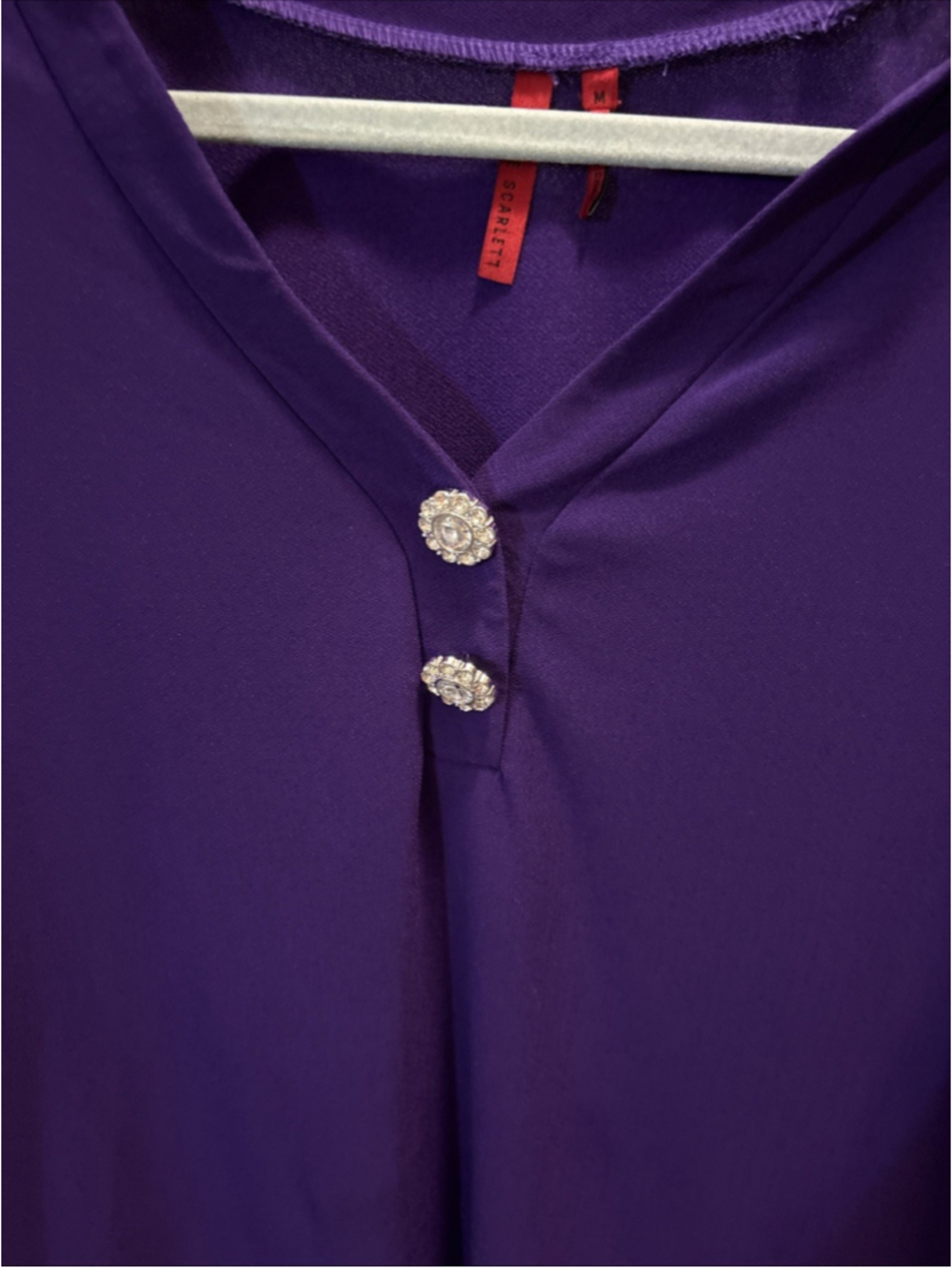 Love Scarlett Top Women’s Purple 3/4 Sleeves Rhinestone Buttons V-Neck Neck 1007 - Picture 2 of 8